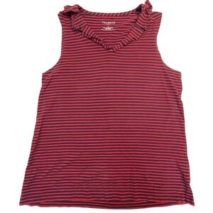 Talbots Womens Navy Blue Red Striped Ruffle V-Neck Sleeveless Tank Top Size M